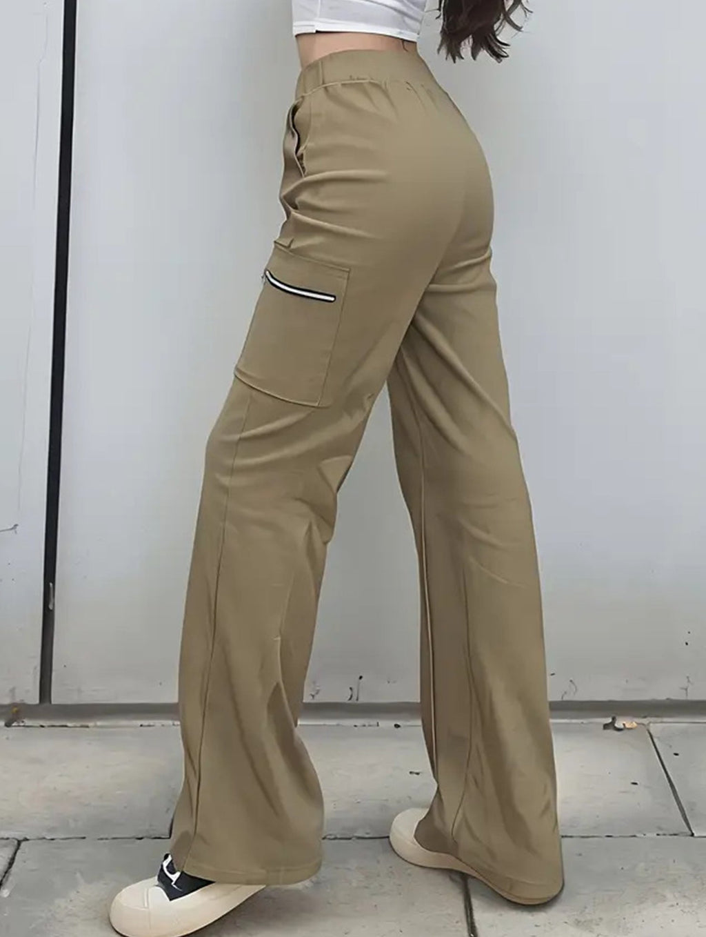 Women's High-Waisted Loose Straight-Leg Pants Casual Work Office Formal Everyday Floor-Length Trousers – Navy - Lolly 