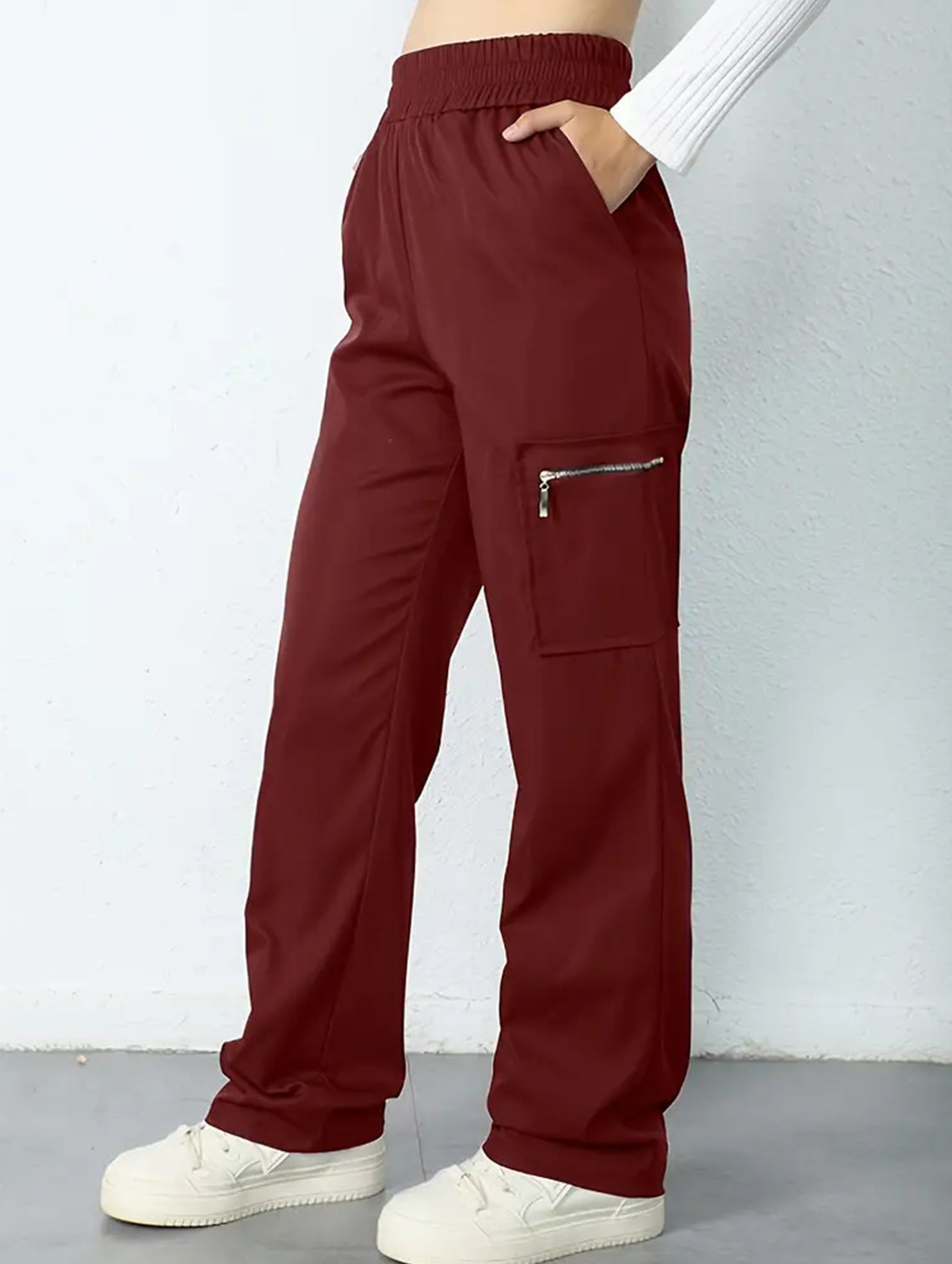 Women's High-Waisted Loose Straight-Leg Pants Casual Work Office Formal Everyday Floor-Length Trousers – Navy - Lolly 