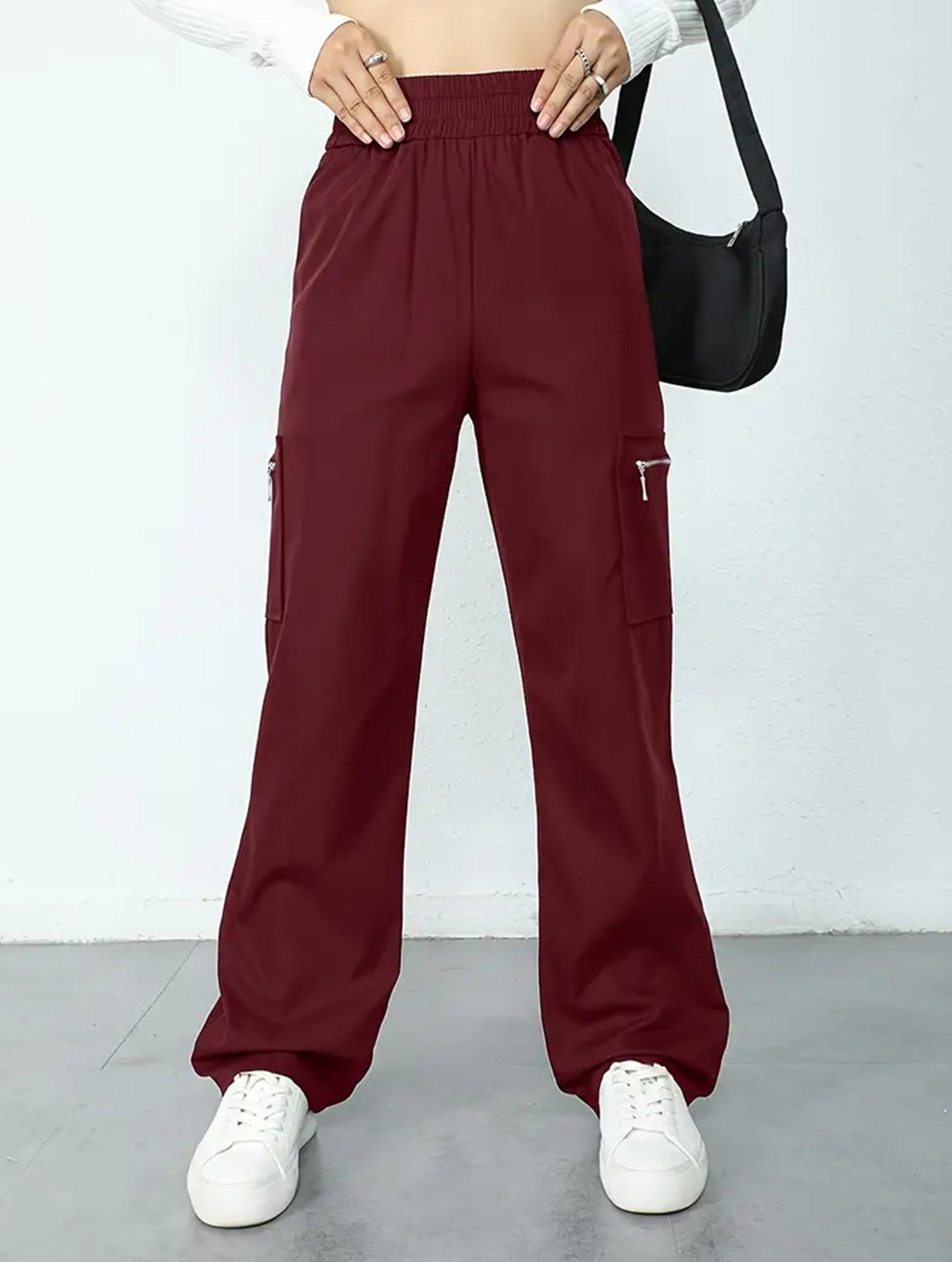 Women's High-Waisted Loose Straight-Leg Pants Casual Work Office Formal Everyday Floor-Length Trousers – Navy - Lolly 