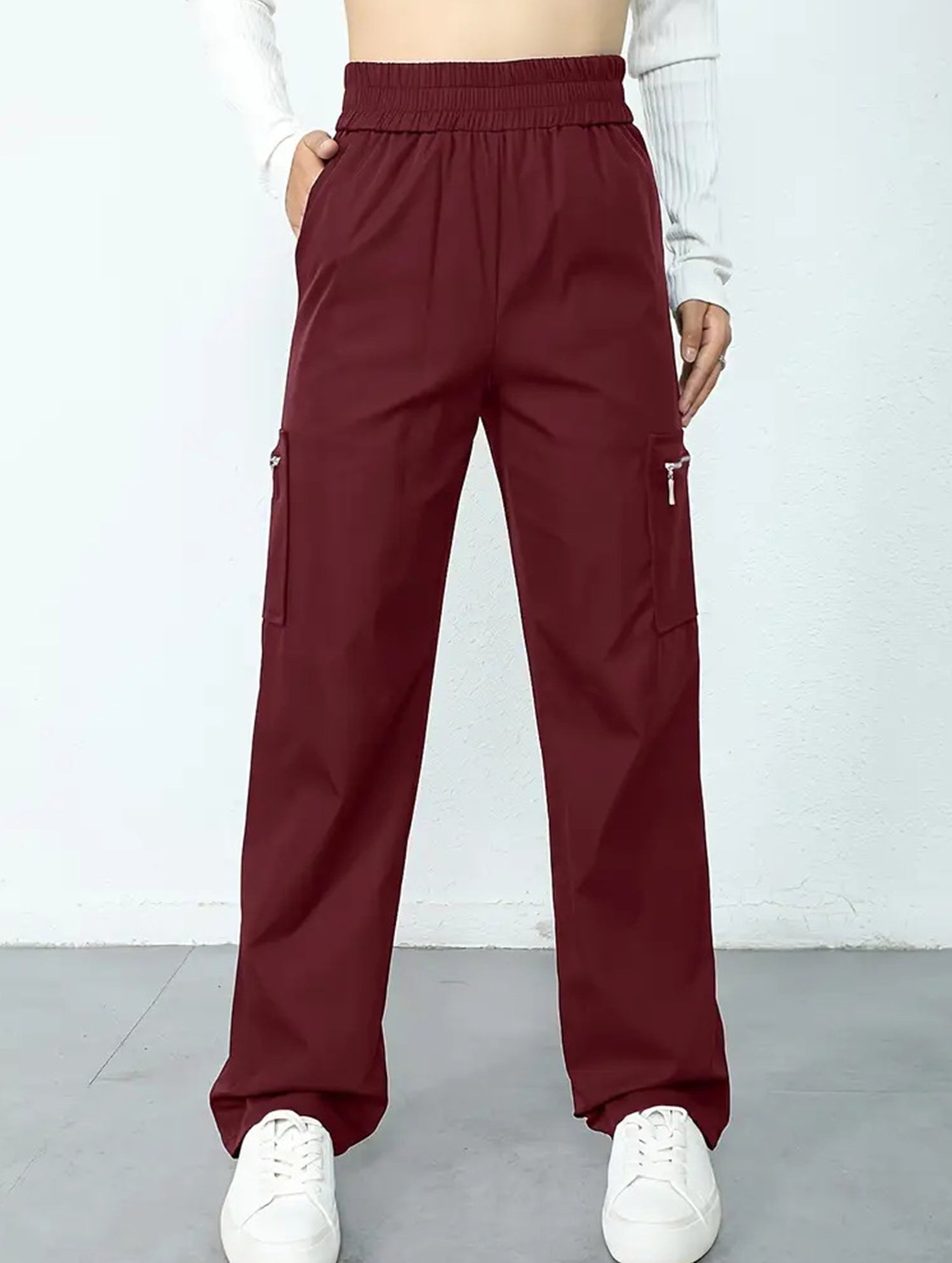 Women's High-Waisted Loose Straight-Leg Pants Casual Work Office Formal Everyday Floor-Length Trousers – Navy - Lolly 
