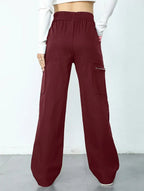 Women's High-Waisted Loose Straight-Leg Pants Casual Work Office Formal Everyday Floor-Length Trousers – Navy - Lolly 