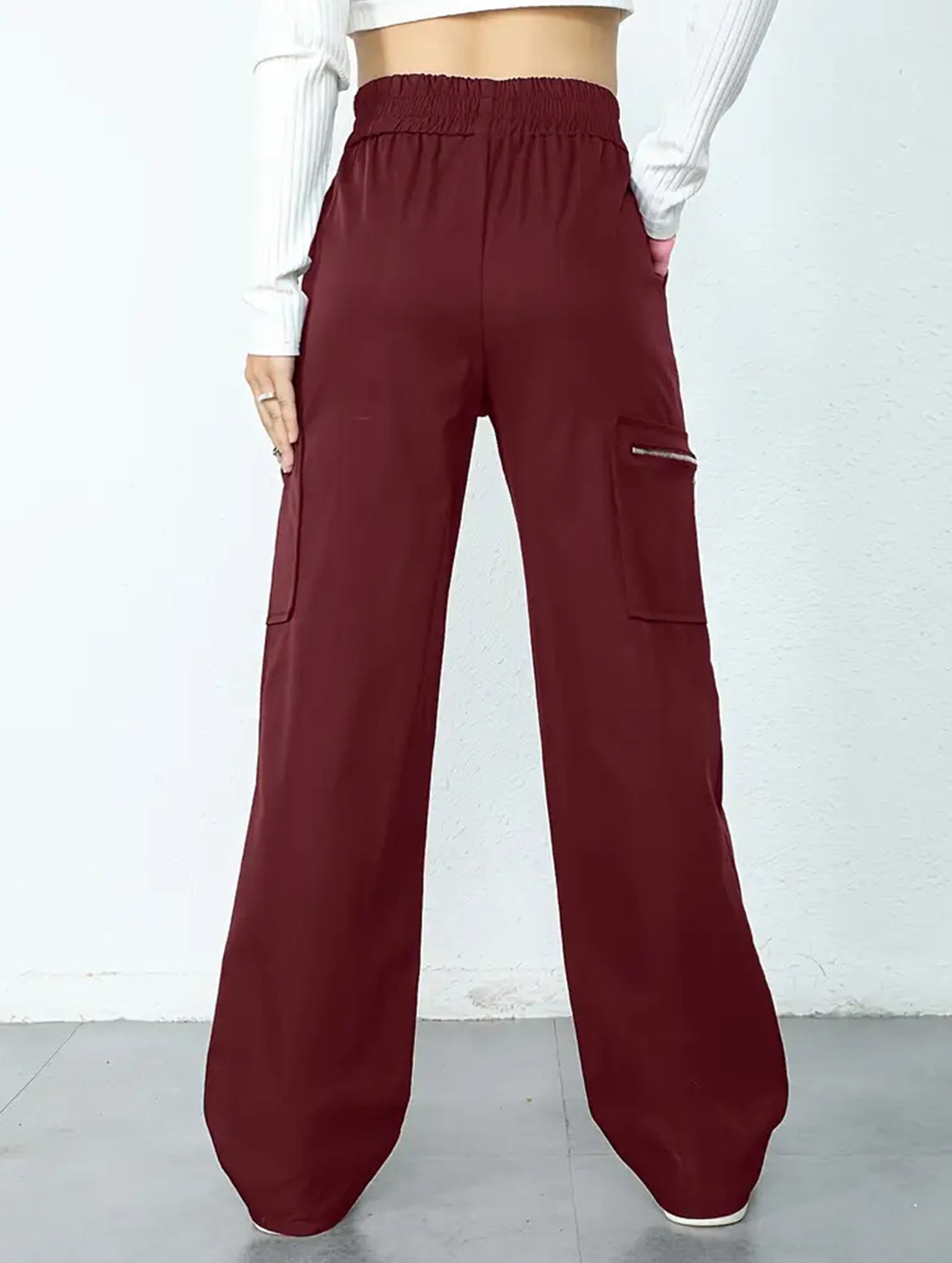 Women's High-Waisted Loose Straight-Leg Pants Casual Work Office Formal Everyday Floor-Length Trousers – Navy - Lolly 