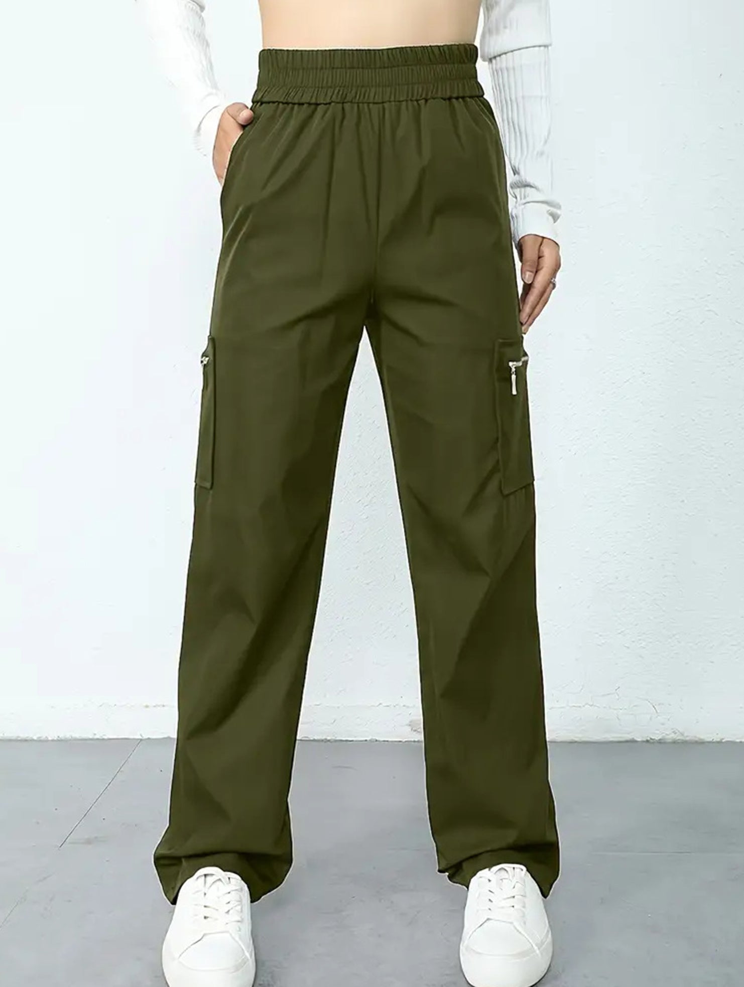 Women's High-Waisted Loose Straight-Leg Pants Casual Work Office Formal Everyday Floor-Length Trousers – Navy - Lolly 