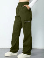 Women's High-Waisted Loose Straight-Leg Pants Casual Work Office Formal Everyday Floor-Length Trousers – Navy - Lolly 