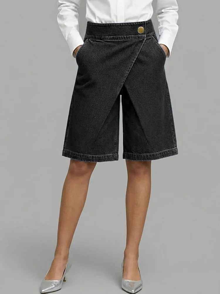 Women's High-Waisted Wide Leg Denim Shorts Casual Everyday Streetwear Summer Beach Vacation Loose Bermuda – Harlow - Lolly 