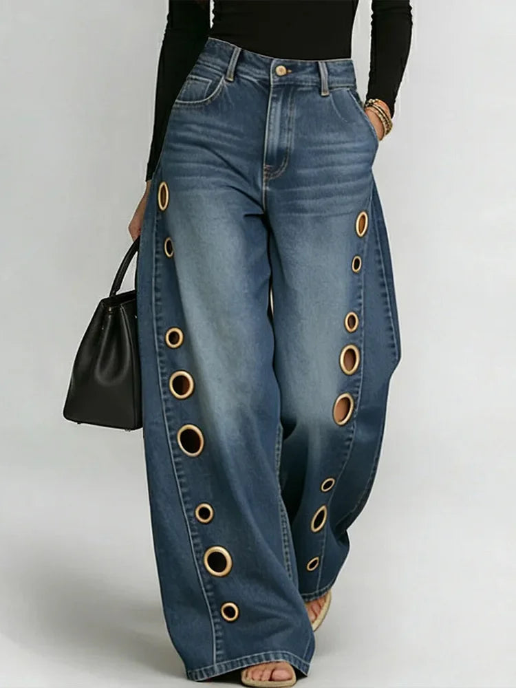 Women's High-Waisted Wide Leg Jeans Casual Loose Everyday Streetwear Fashion Zipper Fly Denim Pants – Riviera - Lolly 