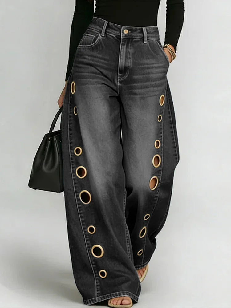 Women's High-Waisted Wide Leg Jeans Casual Loose Everyday Streetwear Fashion Zipper Fly Denim Pants – Riviera - Lolly 