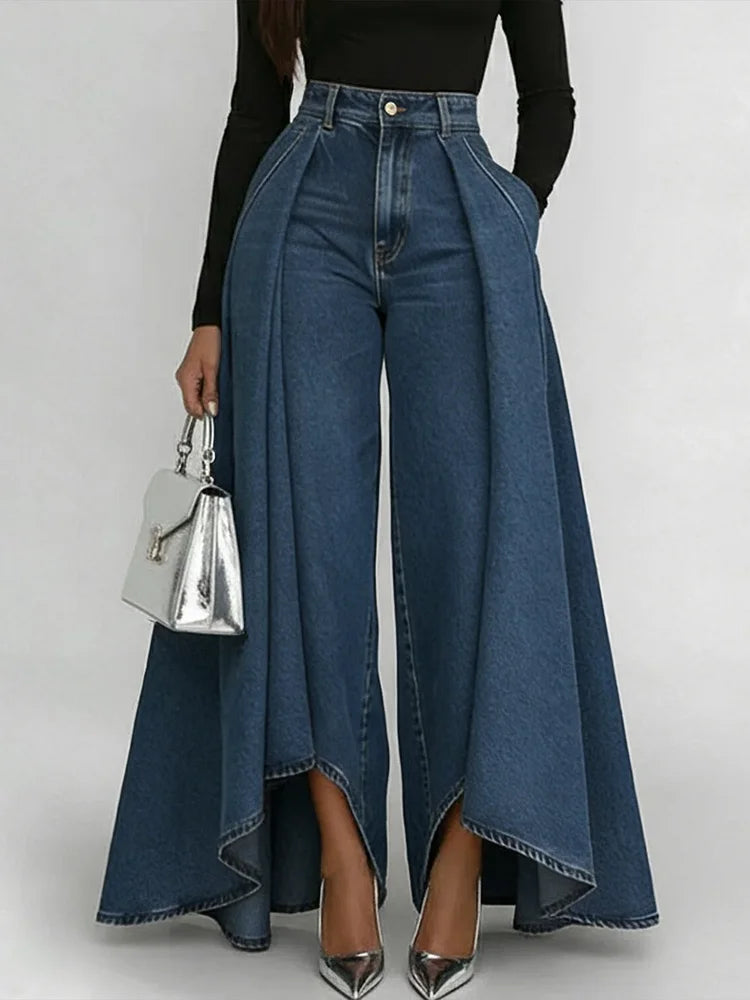 Women's High-Waisted Wide Leg Jeans Loose Casual Everyday Streetwear Fashion Palazzo Denim Pants Flare – Maverick - Lolly 