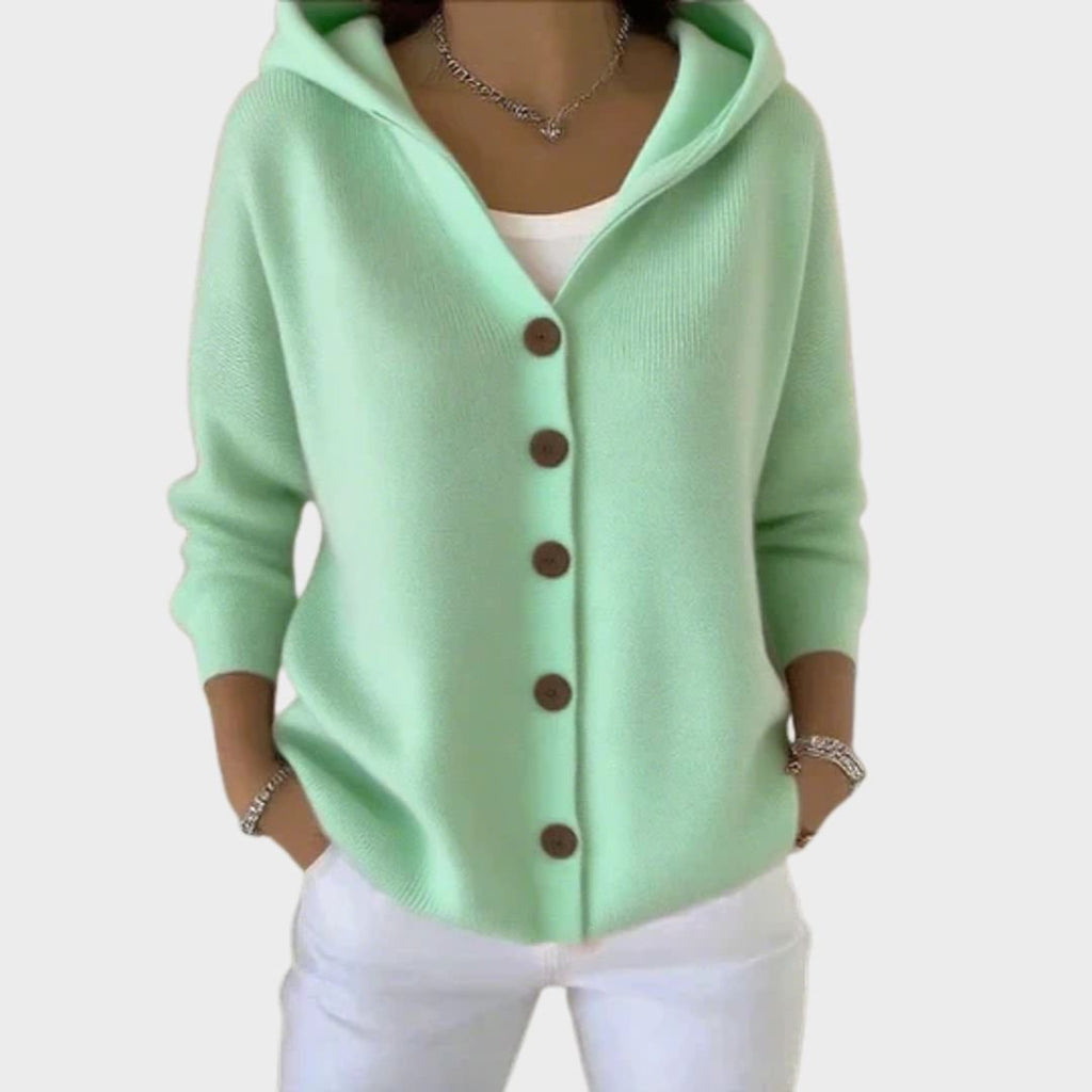 Women's Hooded Cardigan Relaxed Fit Button-Front Knit Sweater Casual Layering - Lolly 