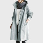 Women's Hooded Waterproof Trench Coat Relaxed Fit Long Raincoat Fall Outerwear - Lolly 