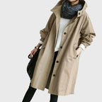 Women's Hooded Waterproof Trench Coat Relaxed Fit Long Raincoat Fall Outerwear - Lolly 