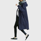 Women's Hooded Waterproof Trench Coat Relaxed Fit Long Raincoat Fall Outerwear - Lolly 