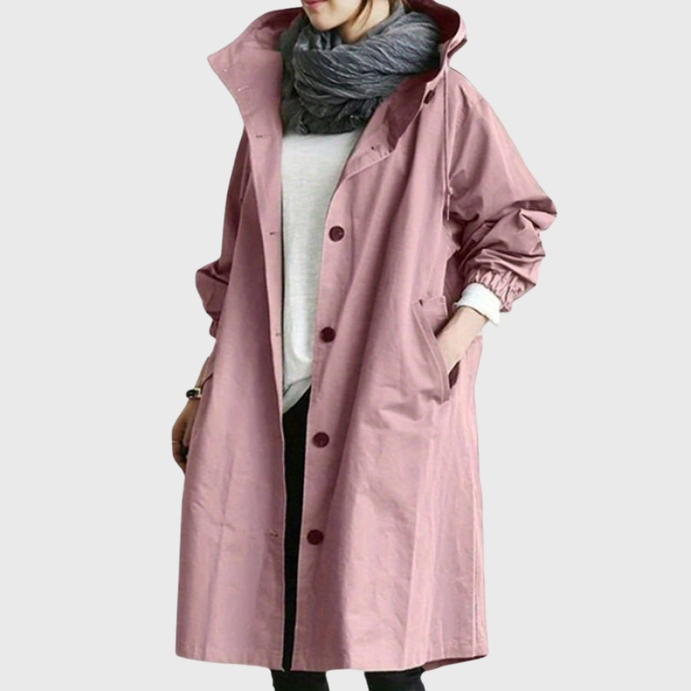 Women's Hooded Waterproof Trench Coat Relaxed Fit Long Raincoat Fall Outerwear - Lolly 