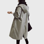 Women's Hooded Waterproof Trench Coat Relaxed Fit Long Raincoat Fall Outerwear - Lolly 