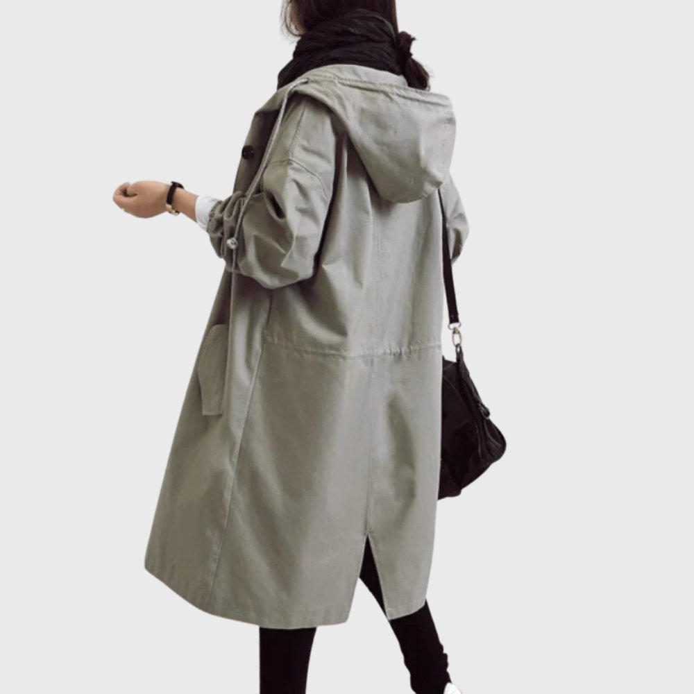 Women's Hooded Waterproof Trench Coat Relaxed Fit Long Raincoat Fall Outerwear - Lolly 