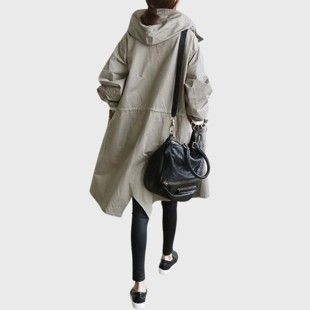 Women's Hooded Waterproof Trench Coat Relaxed Fit Long Raincoat Fall Outerwear - Lolly 