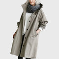 Women's Hooded Waterproof Trench Coat Relaxed Fit Long Raincoat Fall Outerwear - Lolly 