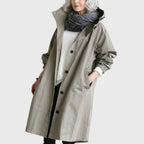Women's Hooded Waterproof Trench Coat Relaxed Fit Long Raincoat Fall Outerwear - Lolly 