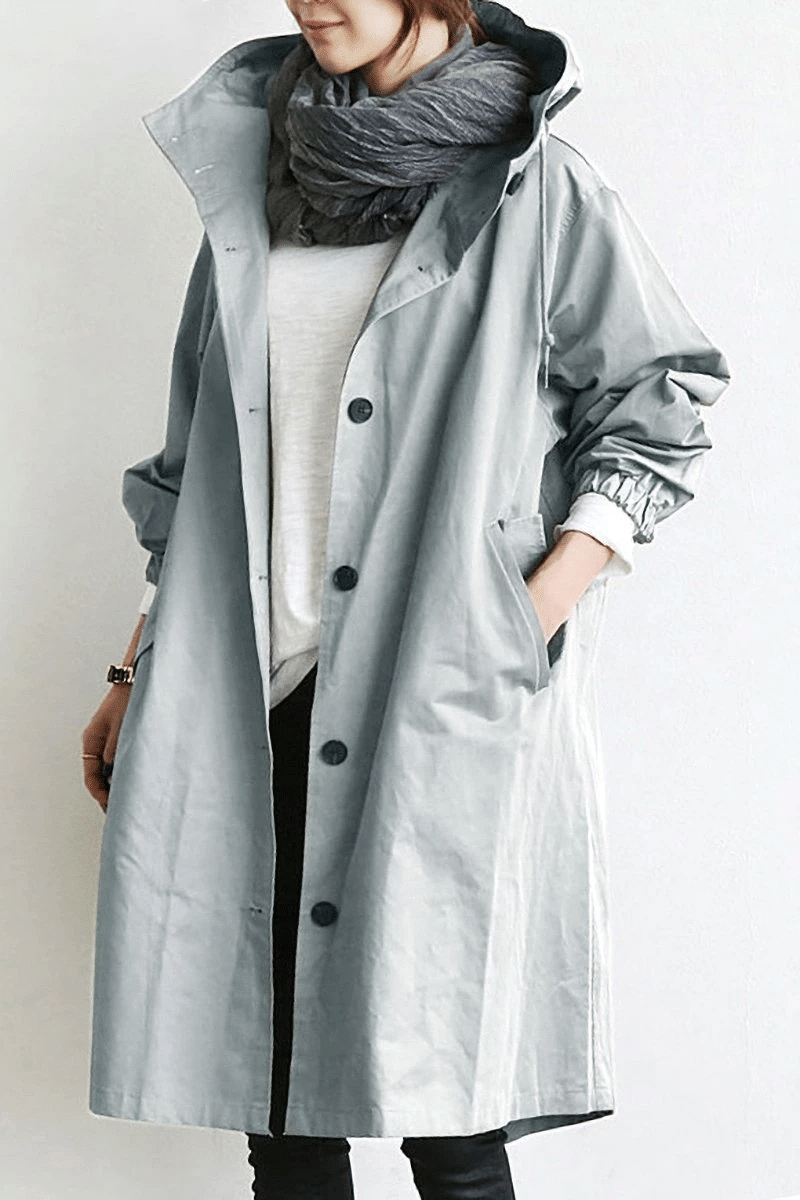 Women's Hooded Windbreaker Jacket Button-Front Waterproof Rain Coat Casual Outdoor - Lolly 
