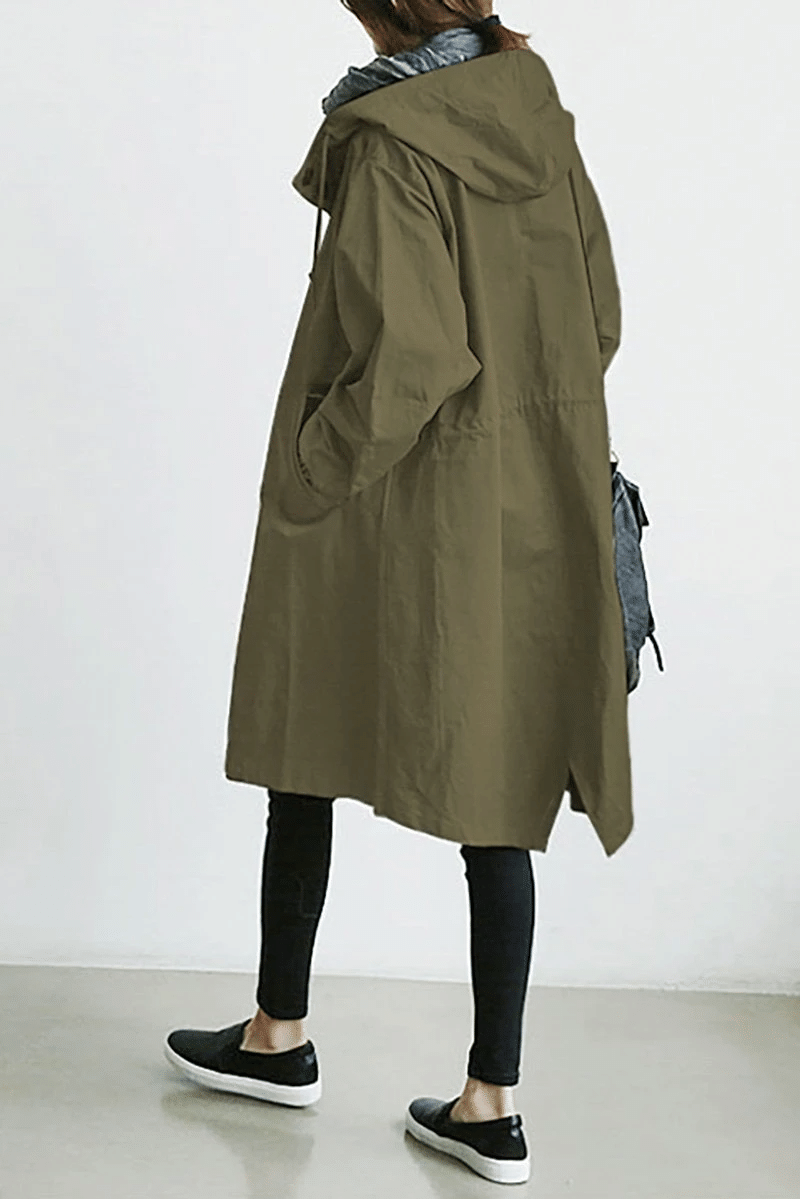 Women's Hooded Windbreaker Jacket Button-Front Waterproof Rain Coat Casual Outdoor - Lolly 