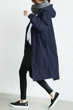 Women's Hooded Windbreaker Jacket Button-Front Waterproof Rain Coat Casual Outdoor - Lolly 