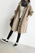 Women's Hooded Windbreaker Jacket Button-Front Waterproof Rain Coat Casual Outdoor - Lolly 