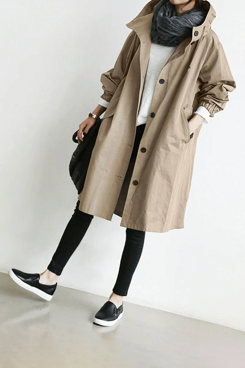 Women's Hooded Windbreaker Jacket Button-Front Waterproof Rain Coat Casual Outdoor - Lolly 
