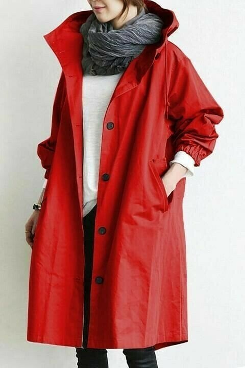 Women's Hooded Windbreaker Jacket Button-Front Waterproof Rain Coat Casual Outdoor - Lolly 