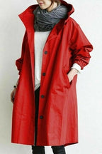 Women's Hooded Windbreaker Jacket Button-Front Waterproof Rain Coat Casual Outdoor - Lolly 