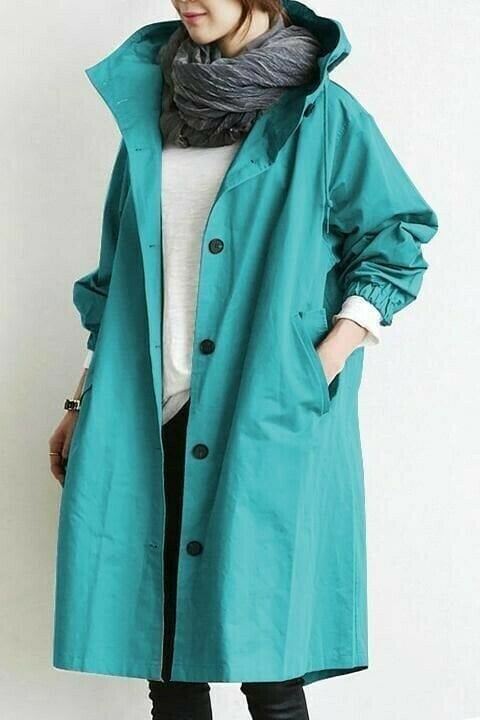 Women's Hooded Windbreaker Jacket Button-Front Waterproof Rain Coat Casual Outdoor - Lolly 
