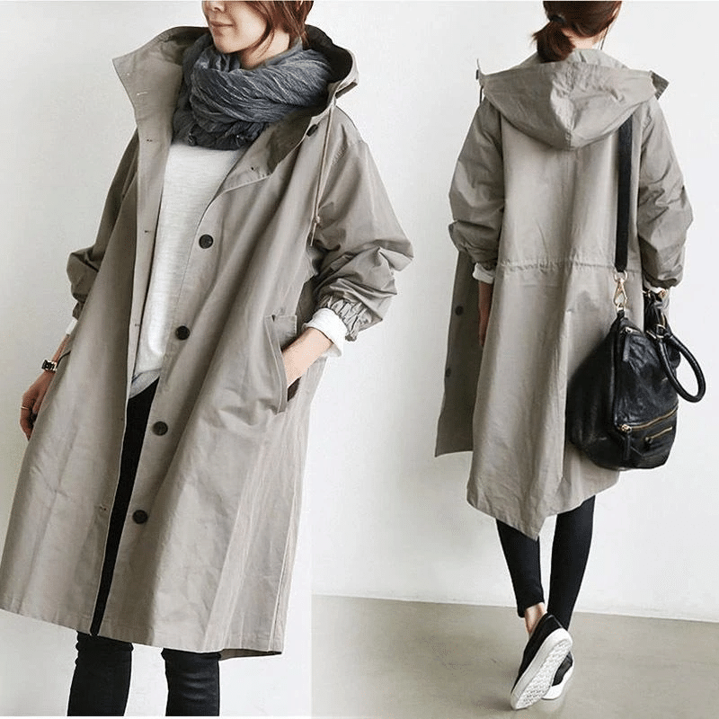 Women's Hooded Windbreaker Jacket Button-Front Waterproof Rain Coat Casual Outdoor - Lolly 