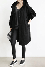 Women's Hooded Windbreaker Jacket Waterproof Button-Front Rain Coat Casual Outdoor - Lolly 
