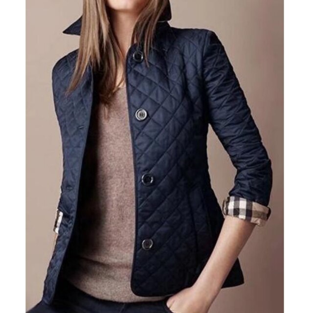 Women's Jacket Diamond Quilted Snap Button Front with Spread Collar - Lolly 
