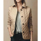 Women's Jacket Diamond Quilted Snap Button Front with Spread Collar - Lolly 