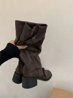 Women's Knee-High Boots Buckle Detail Block Heel Moto Biker Fall Winter - Lolly 