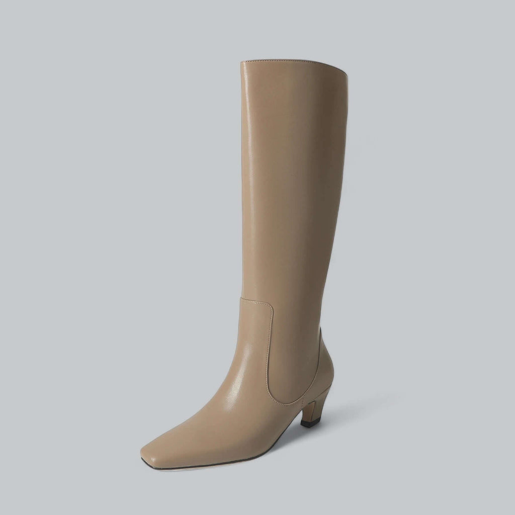 Women's Knee-High Boots Square Toe Kitten Heel Office Work Fall Winter - Lolly 