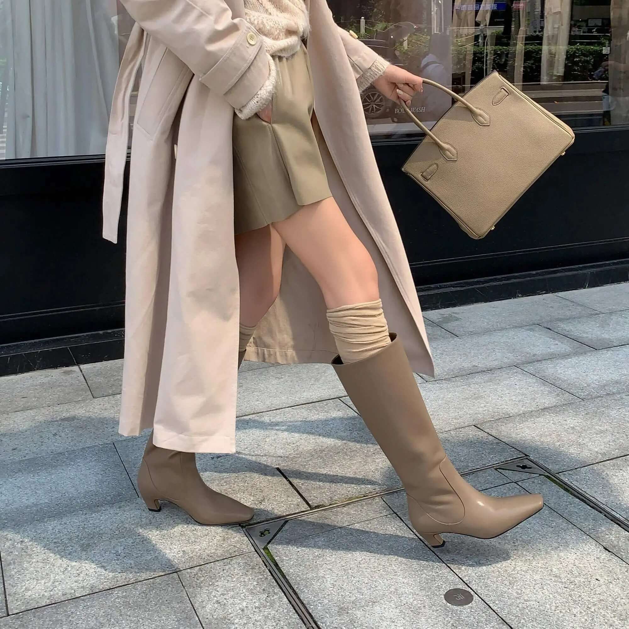 Women's Knee-High Boots Square Toe Kitten Heel Office Work Fall Winter - Lolly 