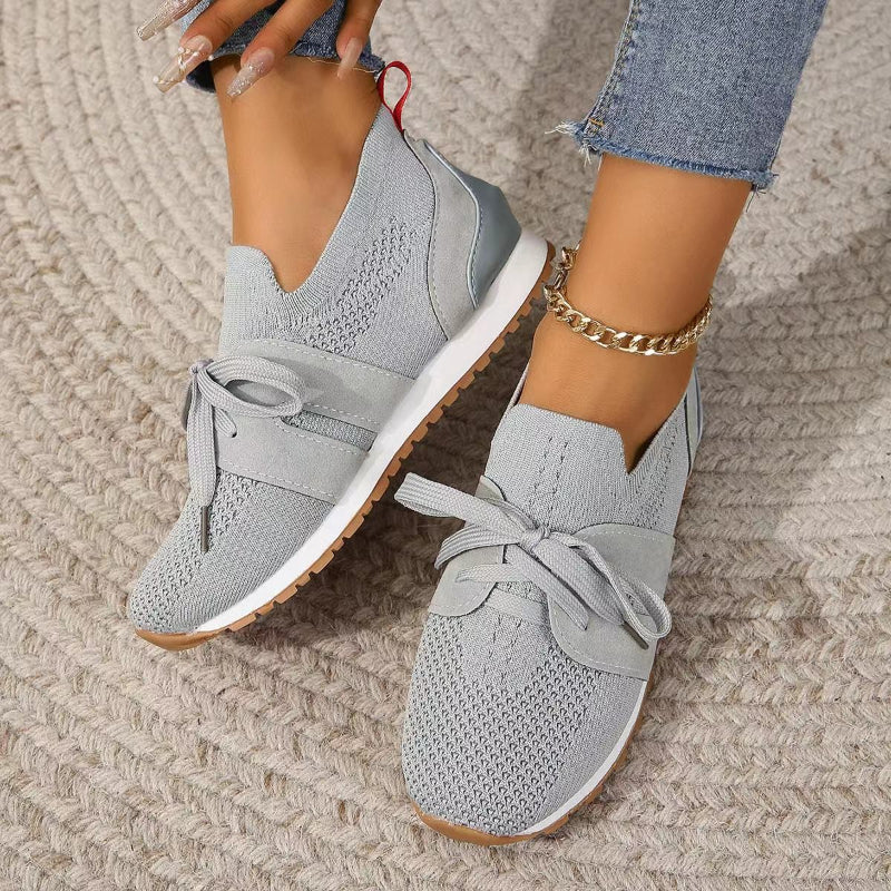 Women's Knit Slip-On Sneakers Lace-Up Casual Walking Lightweight Breathable - Lolly 