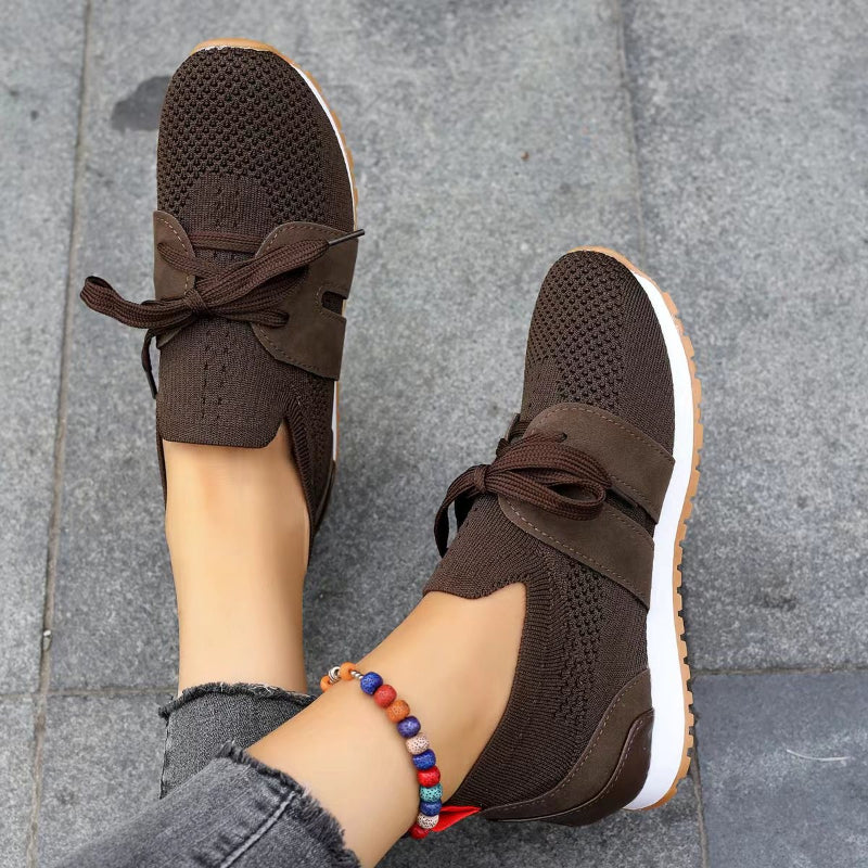 Women's Knit Slip-On Sneakers Lace-Up Casual Walking Lightweight Breathable - Lolly 