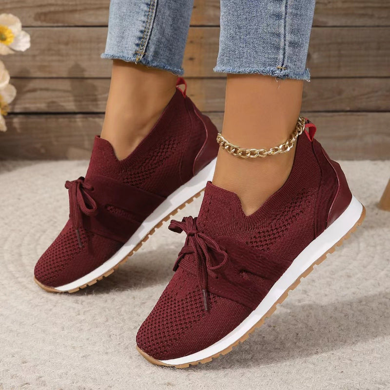 Women's Knit Slip-On Sneakers Lace-Up Casual Walking Lightweight Breathable - Lolly 