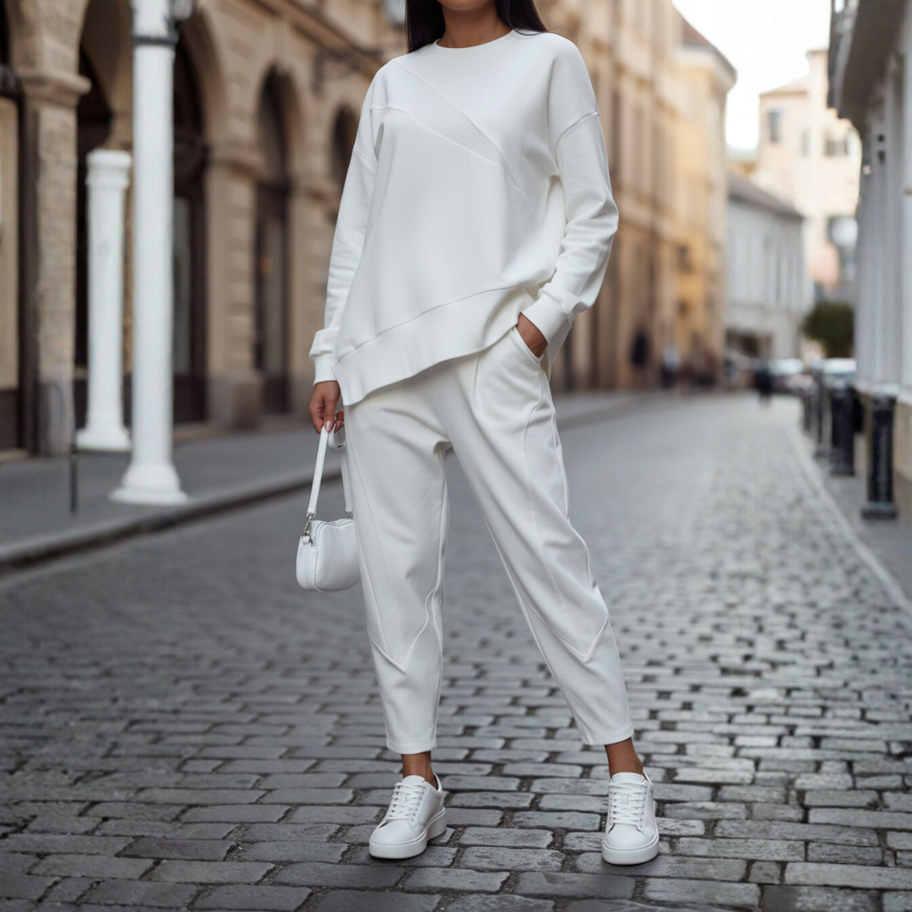 Women's Knit Two-Piece Shirt and Pants Set Casual Everyday Loungewear Streetwear Oversized Cozy Matching Outfit – Black Grey White - Lolly 