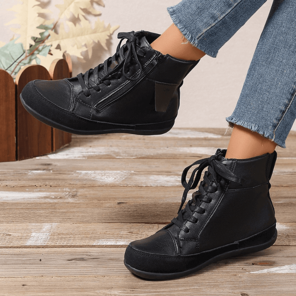 Women's Lace-Up Ankle Boots Side Zipper Round Toe Casual Walking - Lolly 