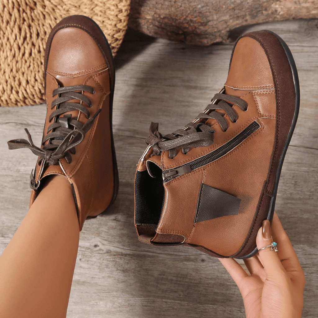 Women's Lace-Up Ankle Boots Side Zipper Round Toe Casual Walking - Lolly 