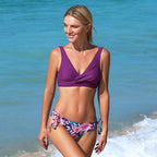 Women's Lace Up Mid Waist Bikini Set Padded Cups Floral Stripe Boho Beach Summer Vacation – Multicolor - Lolly 
