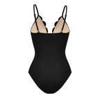 Women's Laser Cut Floral Hollow-Out One-Piece Swimsuit & Long Skirt Set V-Neck Beach Vacation Pool Party Resort Cruise – Black - Lolly 
