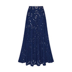 Women's Laser Cut Flower Hollow One-Piece Swimsuit with Cover Up Skirt V-Neck Elegant Beach Summer Swimwear – Navy Blue - Lolly 