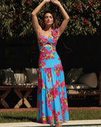 Women's Laser Cut Flower Hollow One-Piece Swimsuit with Cover Up Skirt V-Neck Elegant Beach Summer Swimwear – Navy Blue - Lolly 