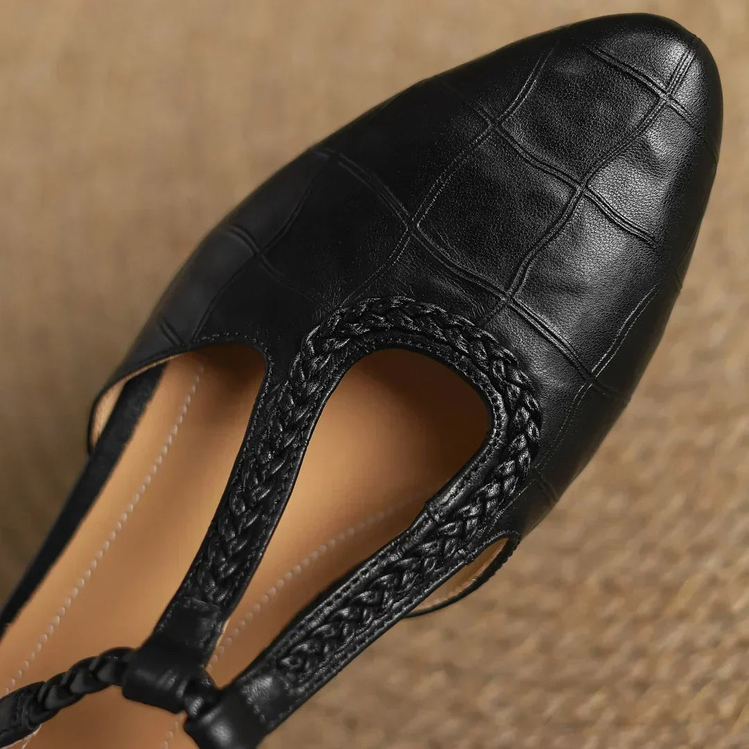 Women's Leather Mary Jane Flat Shoes T-Strap Round Toe Metal Buckle Casual Work Office Everyday Comfortable Walking Smart Casual – Sarah & Kate - Lolly 