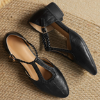 Women's Leather Mary Jane Flat Shoes T-Strap Round Toe Metal Buckle Casual Work Office Everyday Comfortable Walking Smart Casual – Sarah & Kate - Lolly 