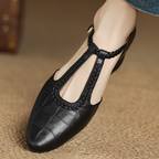 Women's Leather Mary Jane Flat Shoes T-Strap Round Toe Metal Buckle Casual Work Office Everyday Comfortable Walking Smart Casual – Sarah & Kate - Lolly 